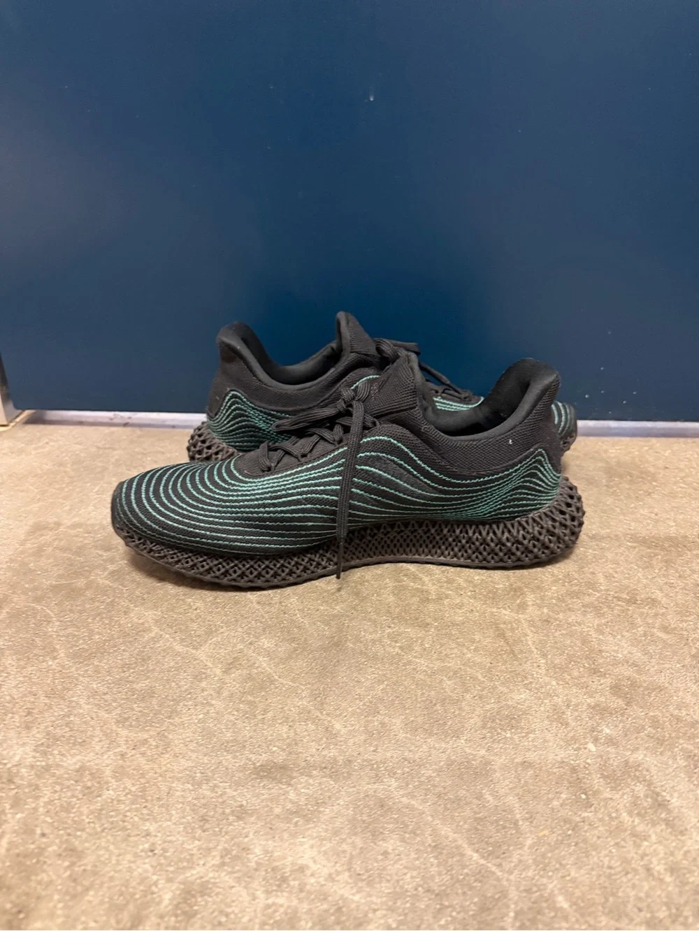 MENS ADIDAS x PARLEY ULTRA 4D UCAGED SNEAKERS, SIZE US 11, BLACK BLUE SPIRIT
